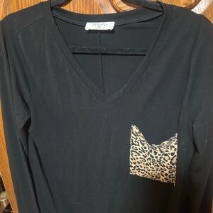 Zenana Outfitters Black Long Sleeve with Leopard Accent
